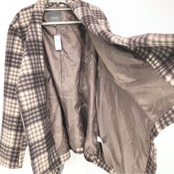 Maurices Brown Cream Plaid Drape Wrap Jacket NEW - Picture 9 of 16